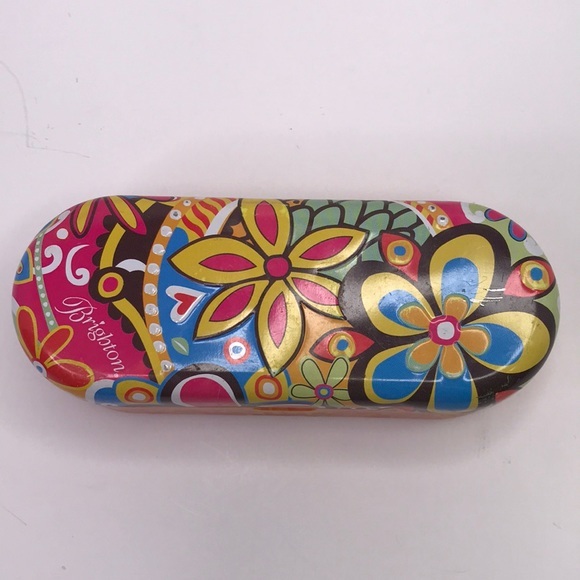 Brighton Accessories - BRIGHTON Floral Flower Sunglass Case Orange Pink Hard Storage Hinged Tin